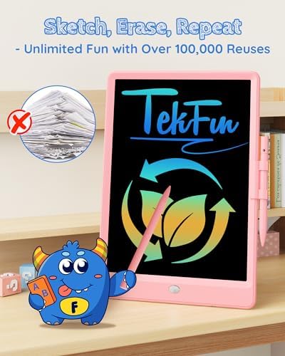 TEKFUN LCD Writing Tablet Doodle Board, 8.5inch Colorful Drawing Tablet Writing Pad, Kids Gifts Toys for 3 4 5 6 7 Year Old Kids, Erasable Doodle Pad Toddler Travel Car Toy Road Trip Activity (Pink)