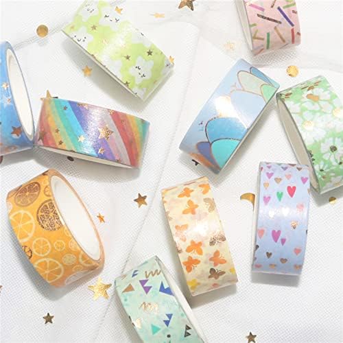 Candy Color Washi Tape Set 12 Rolls Bronzing Decorative Holiday Arts and Craft Washi Masking Tapes for Scrapbooking, Journal, Planner,Gift Wrapping, Stationery