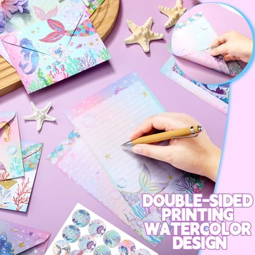 TaoBary 160 Pcs Mermaid Stationery Paper and Envelopes Set, 5.5 x 8.25''
