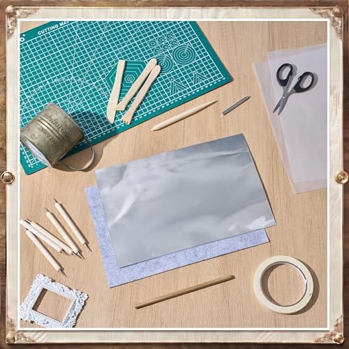 Yaocom 22 Pcs Metal Embossing Kit for Beginners, 0.3mm Thick Aluminum Sheets with Embossing Tools, Stylus, Tracing Paper and Felt Pad, 8 x 12 Inch DIY Craft Set for Art, Frame Not Included