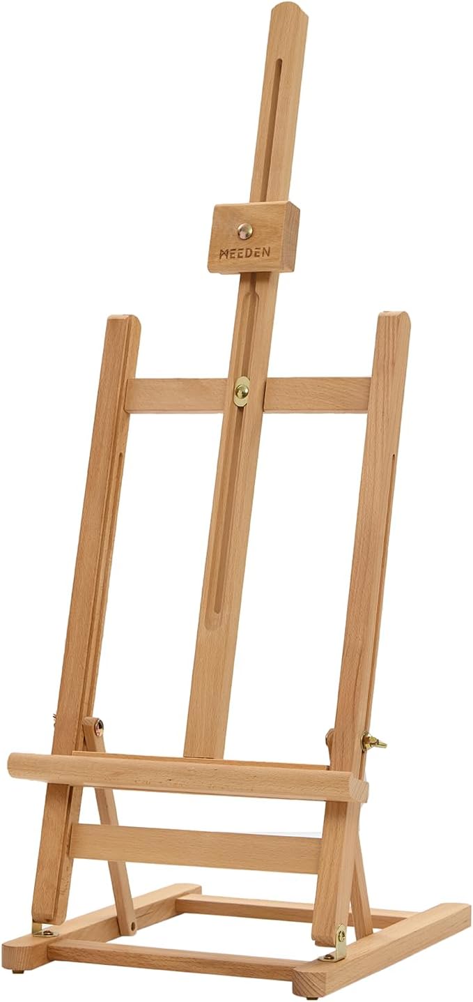 MEEDEN Large Wooden Tabletop H-Frame Easel, 38'' High, Solid Beech Wood Table Easel for Painting Canvas 22'' Max, Studio Desktop Art Easel Stand for Painting & Displaying,for Artists & Beginners