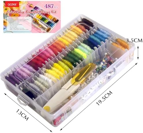 400+Pcs Friendship Bracelet String Kit String Bracelet Making Kit with 50 Skeins Embroidery Floss Cross Stitch Thread, 400Pcs Friendship Bracelet Beads, 37Pcs Embroidery Tools and Storage Box