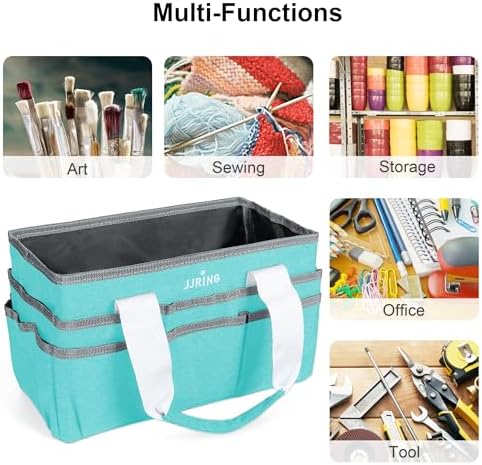 JJRING Craft Organizer Tote Bag Art Storage Caddy Sky Blue | With Multiple Pockets For Sewing, Scrapbooking, School, Medical, And Office Supplies