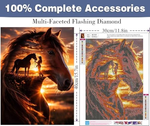 ijbnhd Horse Diamond Painting Kits for Adults Cowgirl 12x16inch
