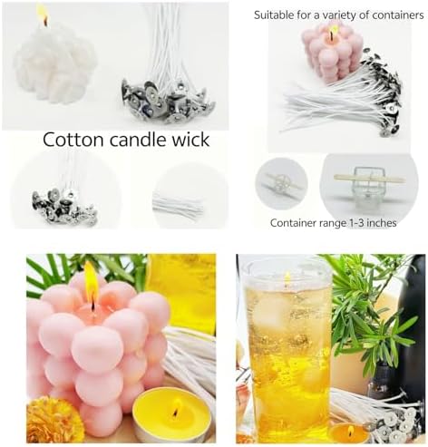 100Pcs Candle Wicks 4 Inch,100pcs Candle Wick Stickers,Candle Wick Centering Device,20 Pcs Metal Sustainer Tabs,5pcs Candle Wick Holder Materiales para Hacer Velas