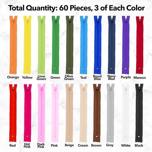 Mandala Crafts 60 PCs Assorted Closed-End 18 Inch Nylon Zippers for Sewing