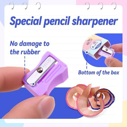 YPLUS Detail Eraser Pencils with Sharpener, Blue, School Supplies, 3 Pcs
