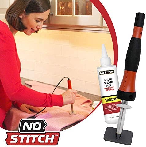 No Stitch Handheld Heat Iron Repair Kit for Fabric - Electric Pressing Wand & Fabric Adhesive Powder Set for Easy Clothing Fixes | Machine Washable | Hemming, Seams, Tears - As Seen On TV
