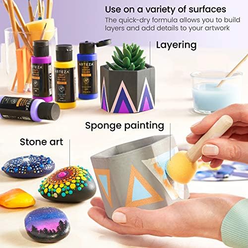 ARTEZA Craft Acrylic Paint, Set of 20 Vintage Tones, 2.02-oz/60 ml Bottles, Water-Based, Matte Finish, Matte Acrylic Paint Set for Art & DIY Outdoor Projects on Glass, Wood, Ceramics, Fabrics, Paper & Canvas