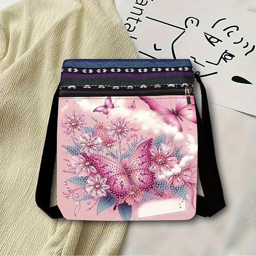 LSQFS Diamond Art Painting Crossbody Bag for Adults, Butterfly Floral DIY Diamond Art Kits for Women, PU Leather Shoulder Purse Craft Kit