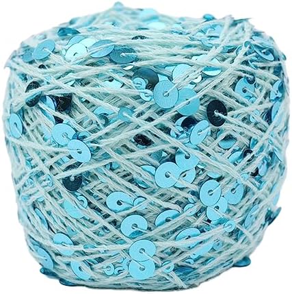 Shimmering Sequin Cotton Yarn 153yard Sparkling Thread Crochet Strings for Headband Beanie Knitting Sweater Weaving DIY Stitch Winter Accessories Rag Doll (Light Blue)