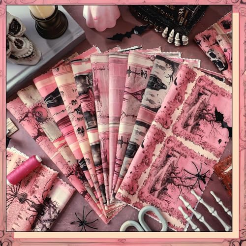 HunnmingRe 20 Pcs 10''x10'' Vintage Pink Halloween Quilting Fabric Squares