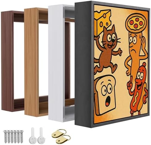 Canvas Floater Frame for 1 to 1.25 Inch Deep Gallery Wrapped Canvas, Modern Wood Grain Textured Floating Frame for Finished Oil Paintings & Wall Art, Durable Lightweight Polyresin, Made in USA (Black,12 x 20 Inch)