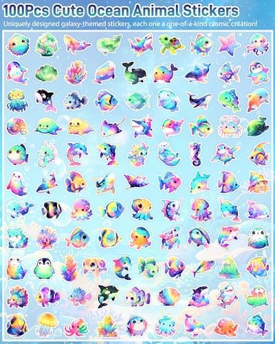 100 Pcs Cute Ocean Stickers Animals Sticker for Kids Adults