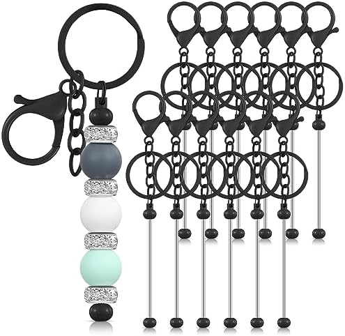 Tondiamo 12 Pcs Beadable Keychains Bars Bulk Blank Beaded Metal Keychain for Craft DIY Gift