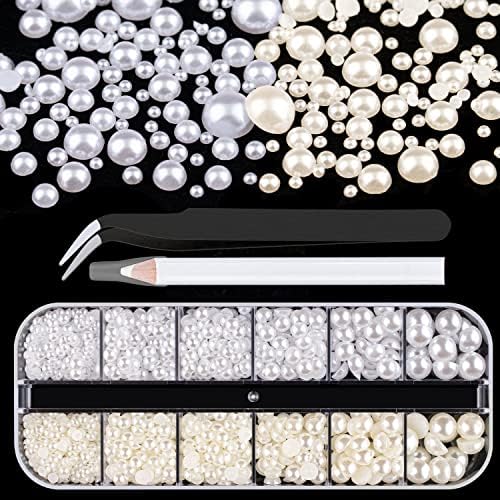 Belleboost Flat Back Pearls for Crafting Pearls for Nails (White Beige)