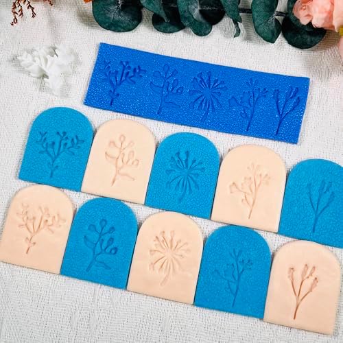 Xaekicr Polymer Clay Molds – 5PCS Botanical Texture Stamps with Flower & Leaf Patterns, Clay Cutters and Tools for Polymer Clay Jewelry and DIY Earring Crafts