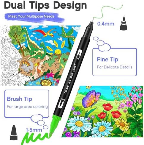 Coloring Markers Dual Brush Tip, 72 Colors Watercolor Fine Point Art Marker | Double Sided Colored Pen for Adult Kids Artist Drawing Painting Calligraphy Journaling Lettering - Perfect School Supply