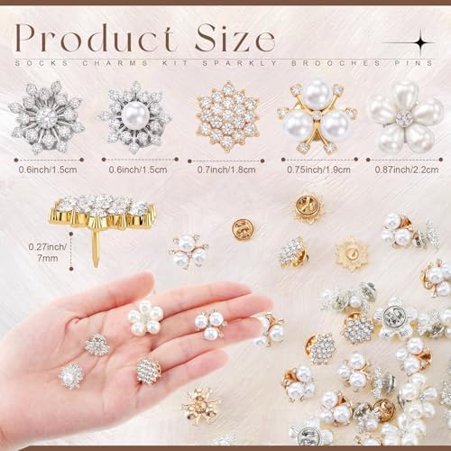 Flower Shape Pearl Rhinestone Brooch, 5 Style