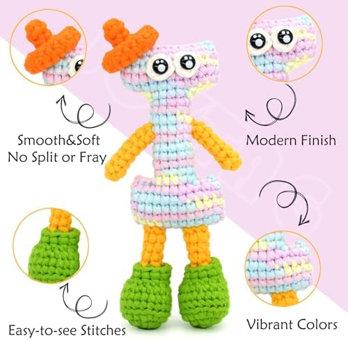 3 Pack Beginners Crochet Yarn Pink Purple Blue Yellow Cotton Crochet Yarn for Crocheting Knitting Beginners with Easy-to-See Stitches Cotton-Nylon Blend Crochet Yarn for Beginners Crochet Kit(3x50g)