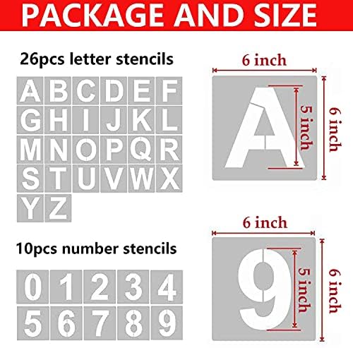 YEAJON 6 Inch Letter Stencils and Numbers, 36 Pcs Alphabet Art Craft Stencils, Reusable Plastic Templates for Wood, Wall, Fabric, Rock, Signage(6 Inch)