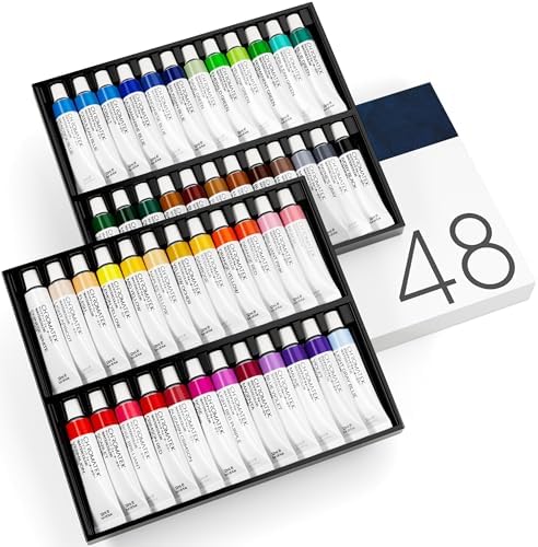 CHROMATEK Watercolor Paint Set - 48 Piece Kit for Adults, Beginners & Professional Artists - 48 x 12ml Liquid Water Color Tubes - Richly Pigmented Vibrant Colors - Art Supplies
