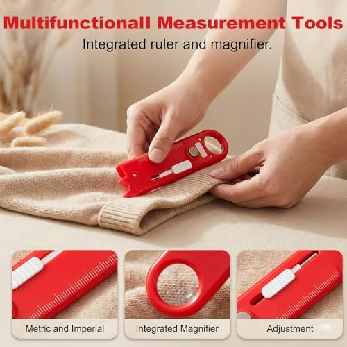 Quick Automatic Needle Threader for Sewing Machine, 4 in 1 Multitool with Built-in Ruler and Magnifier, Magnetic Seam Guide, Quilting Sewing Tools (Red + Blue)