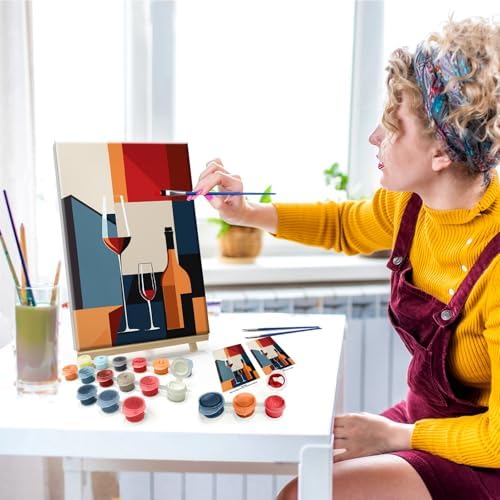 JOOZ Paint by Numbers Kit for Adults with Frame Wine Glass, 8x12 Inch