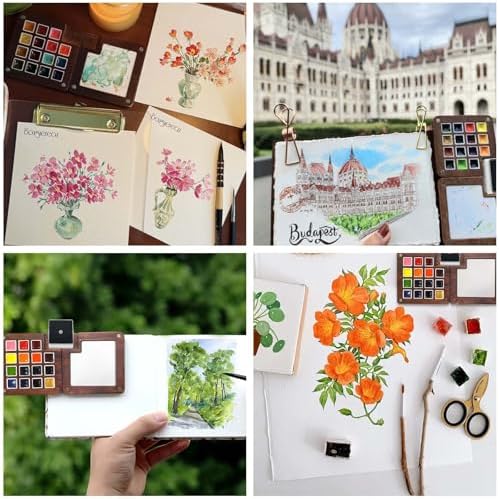 Travel Watercolor Paint Set - Pocket 15-Color Mini Kit with Sketch Pad