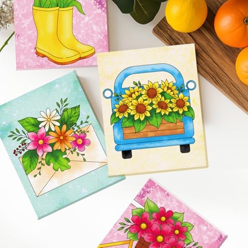 ACRNIGHEET Pre Drawn Canvas to Paint for Adults, 10pcs Flower Theme Pre Printed Canvas 8 X 10 Inch, Painting Kit for Adults Home Decor and Party Game, Ready to Paint for Beginners