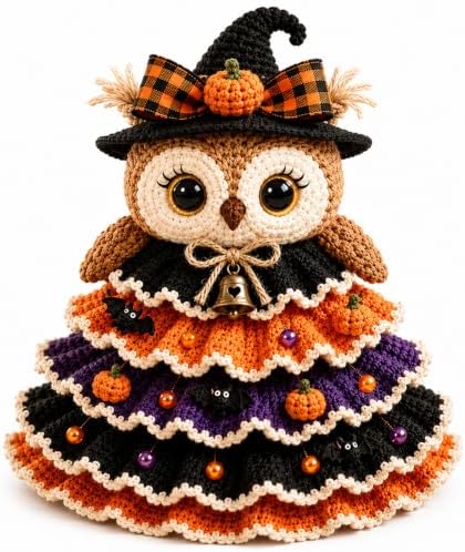 Halloween Crochet Tabletop Decor DIY Kit, Crochet Animal Halloween Tree DIY Craft Kit with Pumpkin Cow Character, Handmade Creative Holiday Craft Set for Adults, Gift for Craft Lovers，Owl