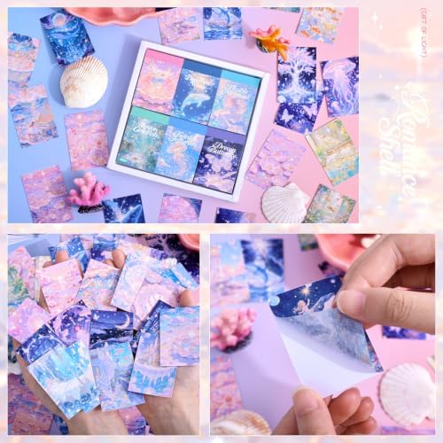 Washi Stickers Set Vintage Aesthetic Sticker Book for Journaling, DIY Decorative Paper Sticker Decals for Bullet Journal Art Scrapbooking Diary Card Craft Gift Album (Ocean Style)