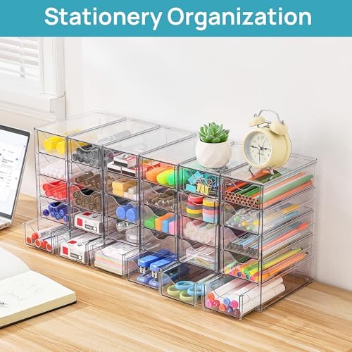Vtopmart Acrylic Desk Organizer with 30 Drawers for Office, Makeup, Crafts | Clear Storage Drawers for Office Supplies, Desktop Organization for Makeup, Jewelry, Art Crafts, Bead, Pen, Stationary