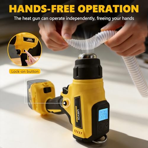 Cordless Heat Gun Compatible with Dewalt Battery, 300W High Power, with LCD Display, Adjustable Temperature 86°F~1022°F, Includes 3 Nozzles, Ideal for Shrink Tubing and Crafting (Battery Not Included)