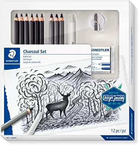 Staedtler Mars Lumograph Art Set | Drawing Kit with Charcoal and Graphite Drawing Pencils, Blending Stump, Kneadable Eraser and Dual Hole Sharpener 61 100C