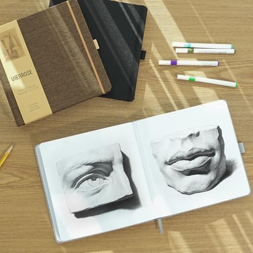 Vienrose 8.3"x8.3" Sketch Books, Linen Cover Sketching Book with Acid-Free Paper, 111lb/180gsm Drawing Pad for Kids, Beginners & Professionals, Art Supplies for Adults & Students(Black, 60 Sheets)
