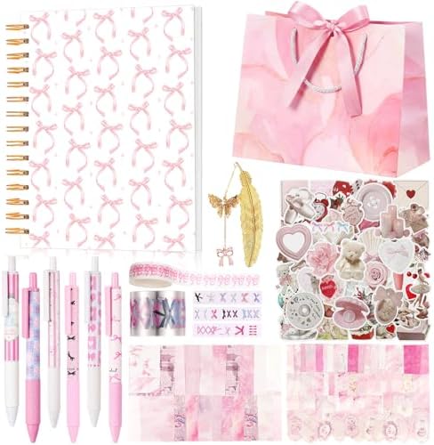 Tenceur Pink Bow Coquette Journal Diary Scrapbook Kit for Women Teen Girls