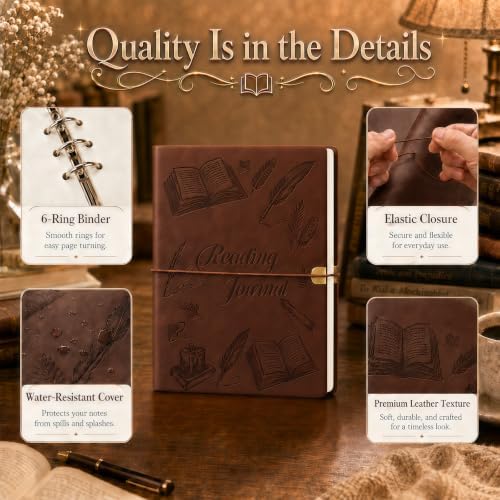 Reading Journal for Book Tracking PU Leather Book Journal (Brown)