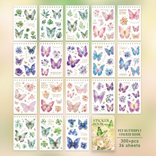 Butterfly Sticker Book 36 Sheets 300+ Pcs Aesthetics Stickers