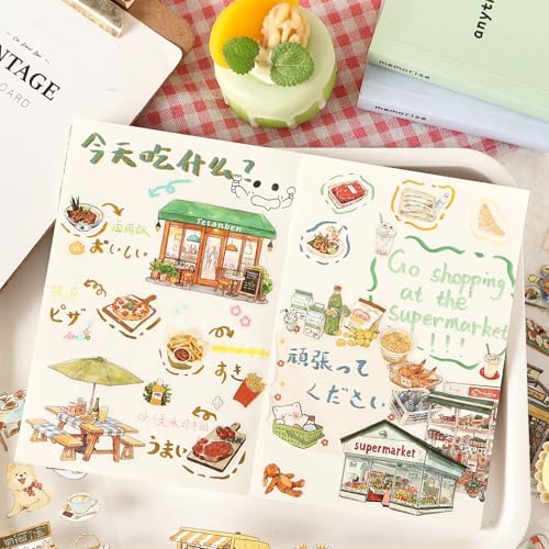 Snacks Series Sticker Scrapbooking Supplies for Junk Journal, 20 Sheets PET Stickers