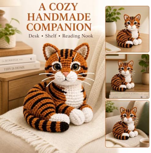Crochet Kit for Beginners Orange Tabby Cat DIY Animal Set with Video Guide