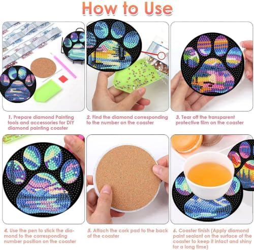 ijbnhd 8 Pcs Aurora Diamond Art Coasters Kits with Holder 4X4 Inch