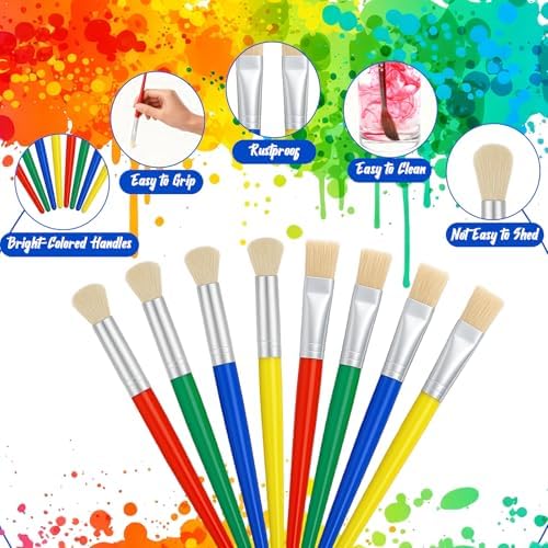 48 Pcs Paint Brushes for Kids Bulk Paintbrushes Set Large Chubby Round and Flat Brushes for Acrylic Painting Oil Watercolor Washable Paint