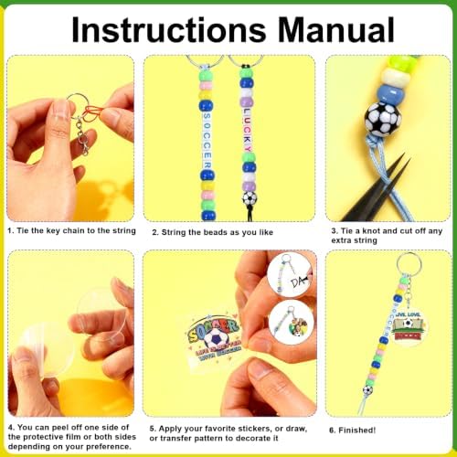 900Pcs 24 Sets Soccer Keychain Making Kit, DIY Soccer Gifts Crafts