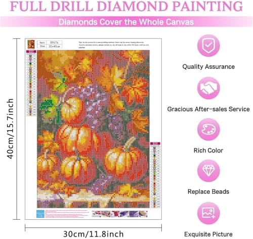MIRCVSH Autumn Diamond Art Kits for Adults,DIY Pumpkin and Grape Diamond Painting Kits for Adult Beginners,5D Full Round Drill Rhinestone Painting Kit Art Crafts for Home Wall Decor 12X16 Inch.