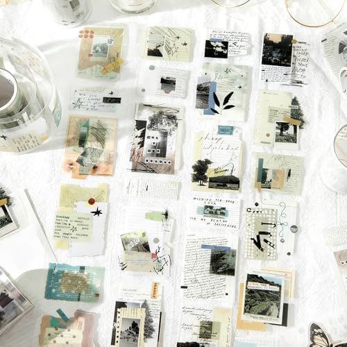 Abstract Art Die Cut PET Tape Stickers For Journaling Vintage Aesthetic Scrapbook Stickers Freedom is The Wilderness Theme Collage Decorative PET Sticker Rolls For Scrapbooking Junk Journal Supplies