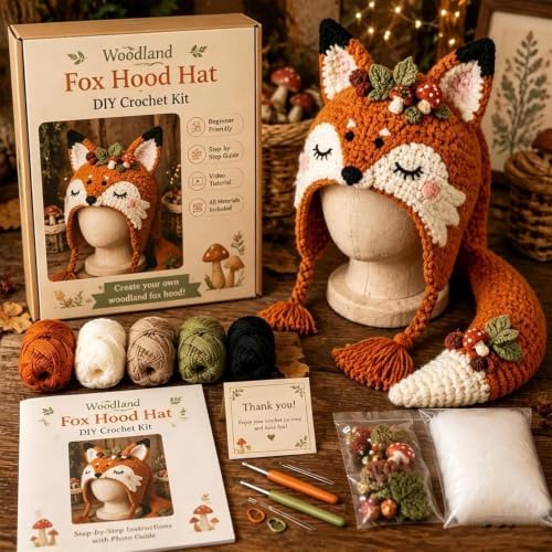 Fantasy Animal Hood Hat DIY Crochet Kit, Complete Crochet Starter Set