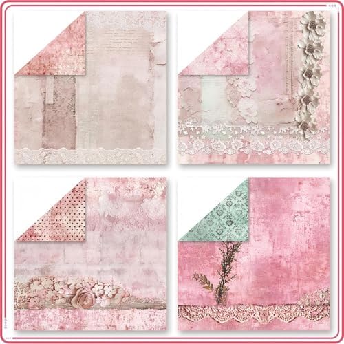 Vintage Scrapbook Paper 12 ×12 - 24Sheets Double-Sided Pattern Decorative Paper | Scrapbook Supplies & Card Making Supplies for DIY Crafts Art Journaling Photo Album Decor (Pink)