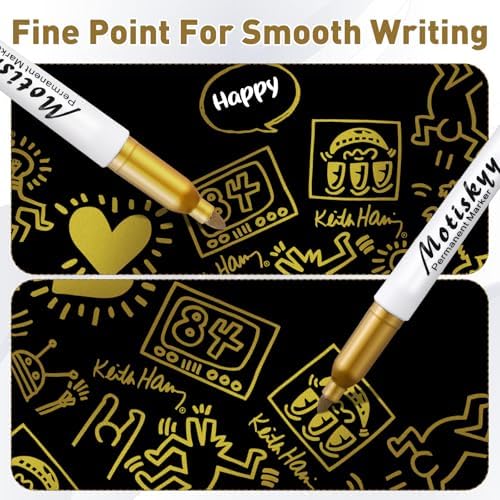 Motiskyy 72 Pcs Metallic Permanent Markers Bulk Metallic Marker Pens Medium Tip Quick Dry Paint Pen for Classroom DIY Crafts Artist Illustration Gift Card Making School Supplies(Gold)