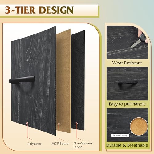 WLIVE Tall Dresser for Bedroom, 9 Drawer Chest of Drawers, Black Wood Grain | 9 roomy fabric drawers, Tall storage design, Bedroom or closet use, Sturdy steel frame, Smooth wood tabletop